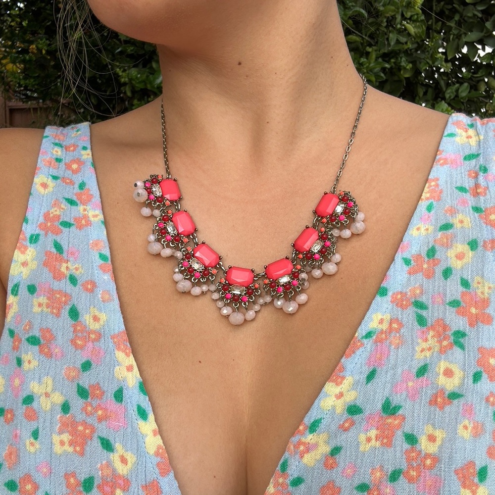 LOFT statement necklace jewelry hot pink and coral